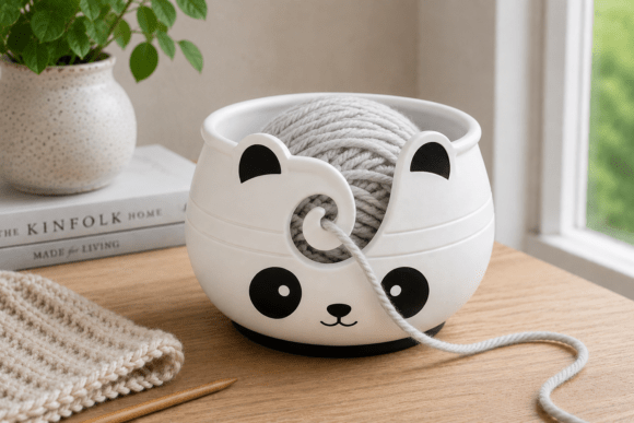 Download Cute Knitting Panda Yarn Bowl STL Model - Bowl Collection