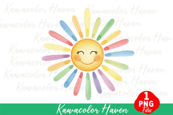 Download Cute Watercolor Sun with Colorful Rays - Premium Resources
