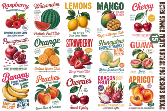 Download Retro Summer Fruits Vintage PNG Designs - Designs Collection