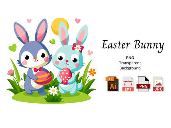 Download Cute Bunnies with Easter Egg Vector - Easter egg Collection