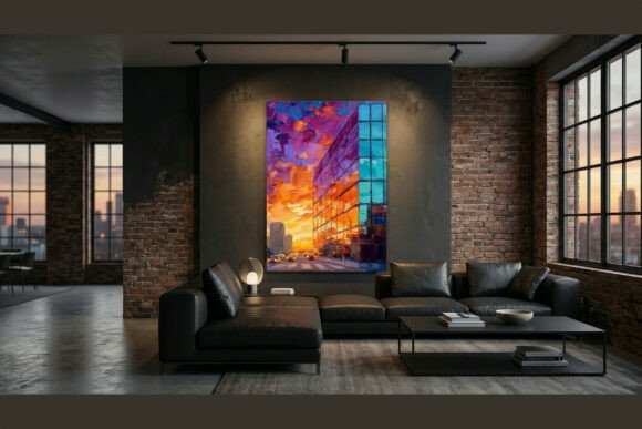 Download Vibrant Sunset Cityscape Impasto - Sun Collection