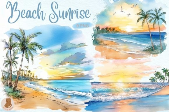 Download Watercolor Beach Sunrise Sublimation - Sun Collection